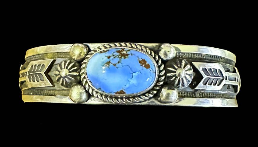 Sterling Silver & Golden Hills Turquoise Bracelet By A. Jake-HBH - Native American Jewelry A. Jake/HBH
