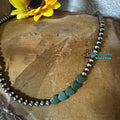 Sterling Silver 5mm Navajo Style Bead Necklace and Green Turquoise Hearts 18 in. - Native American Jewelry Indigenous Artist