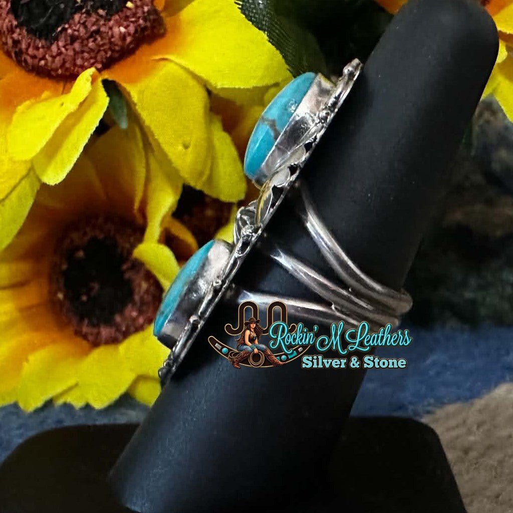 Sterling Silver Two Stone Turquoise Ring by Renee Yazzie Size 6-1/2 - Native American Jewelry Renee Yazzie