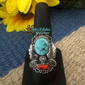 Sterling Silver Coral and Turquoise ring by Renee Yazzie Sz 9 - Native American Jewelry Renee Yazzie