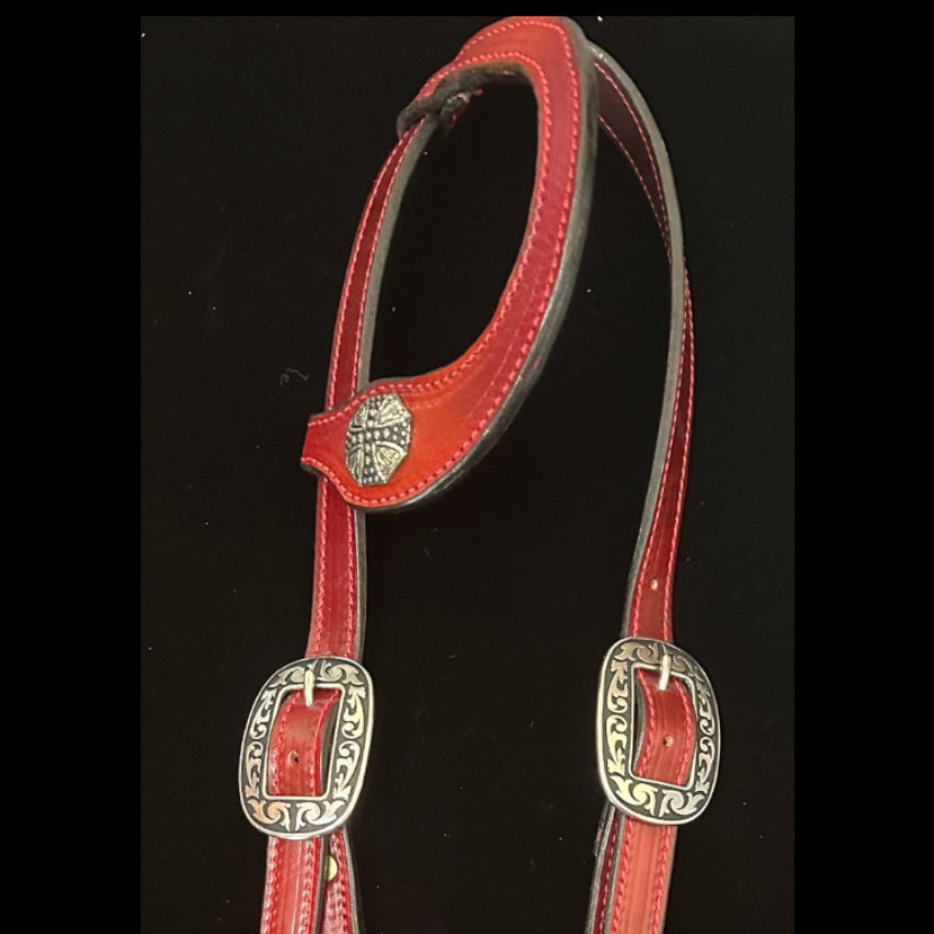 Single Sliding Ear Headstall – Red Python Inlay - Tack Rockin' M Leathers