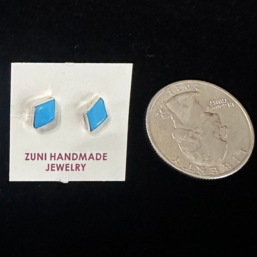 Small Sterling Silver Turquoise Stud Earrings by Angie Rosette - Native American Jewelry Angie Rosette