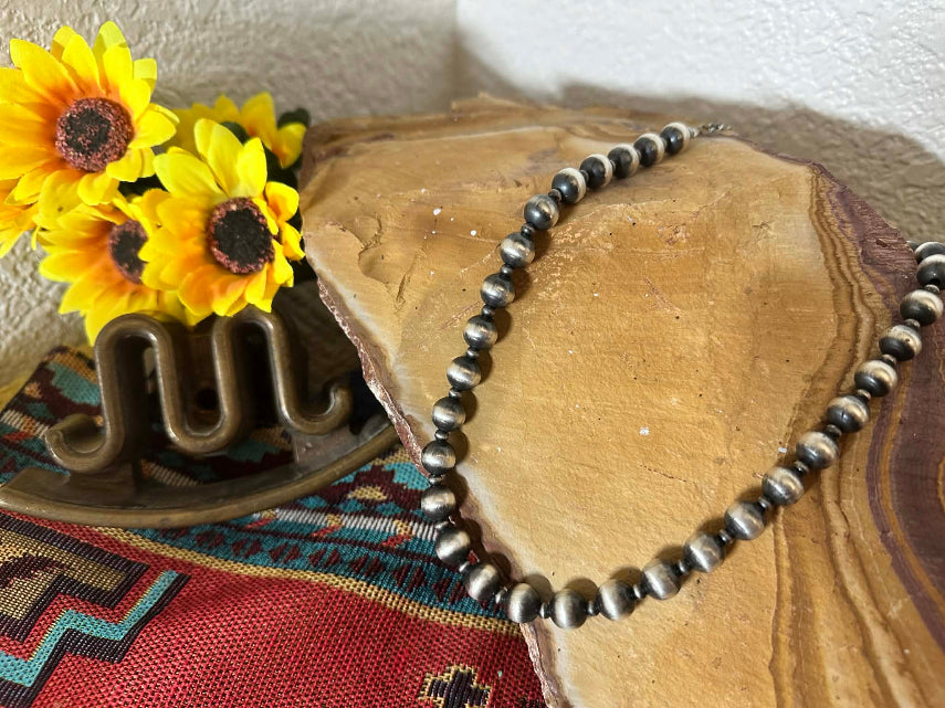 Sterling Silver 10mm Navajo Style Machine Made Pearls - 18" closeup