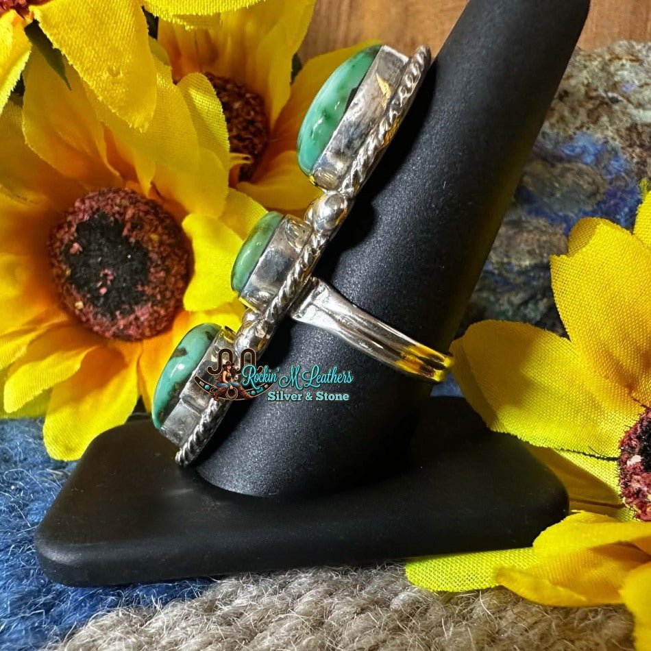 Sterling Silver 3 stone Sonoran Gold Ring Sz 9 By Darius Arviso - Native American Jewelry Darius Arviso