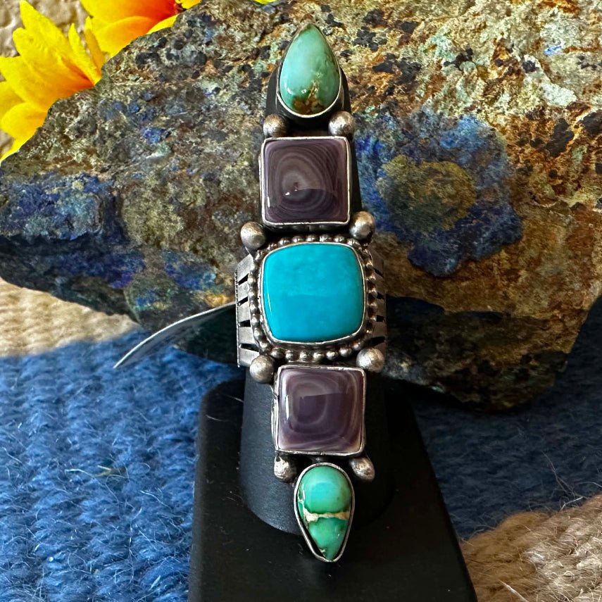 Sterling Silver 5 stone Multi Turquoise Ring by Patricia Yazzie - Native American Jewelry Patricia Yazzie