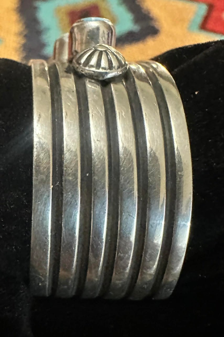 Sterling Silver & 7-Stone Golden Hills Turquoise Bracelet By A. Jake-HBH - Native American Jewelry A. Jake/HBH