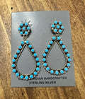 Sterling Silver Beaded Turquoise Teardrop Hoops with Cluster Studs - Native American Jewelry FAT