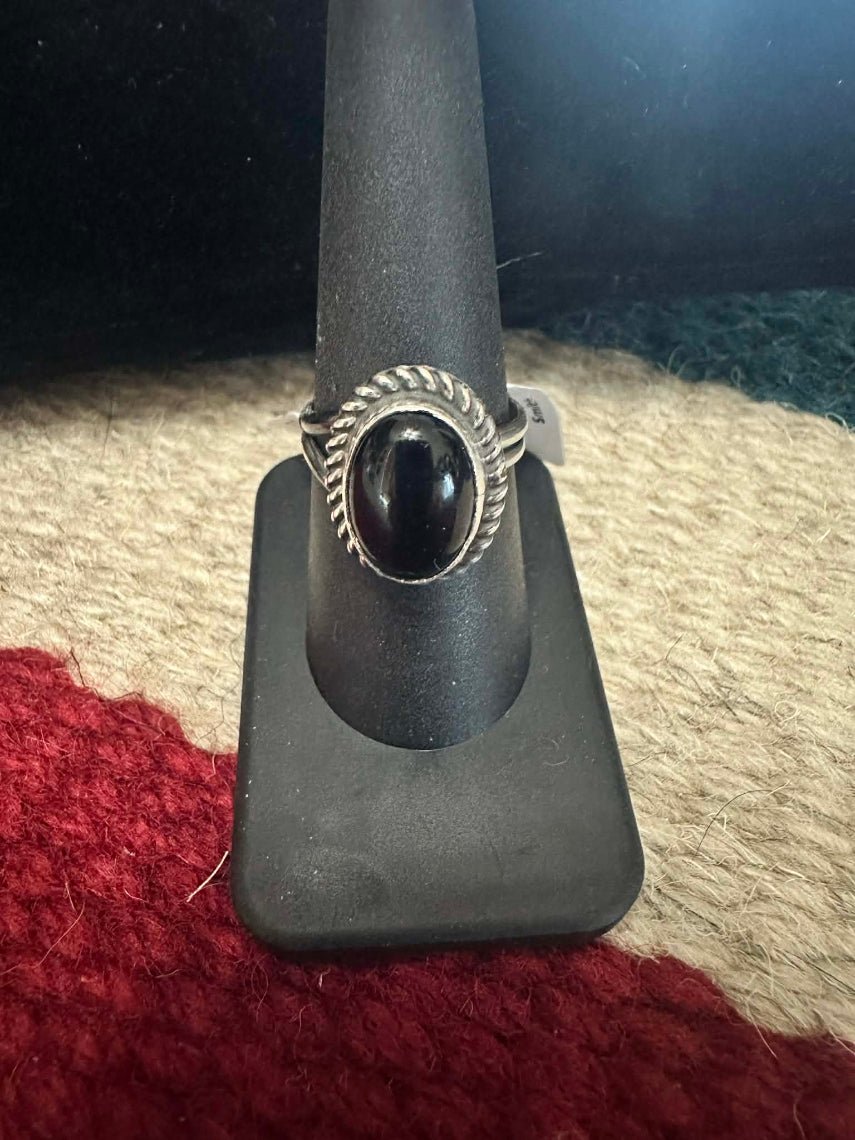 Sterling Silver Black Onyx Adjustable Ring by Priscilla Smith - Native American Jewelry Priscilla Smith