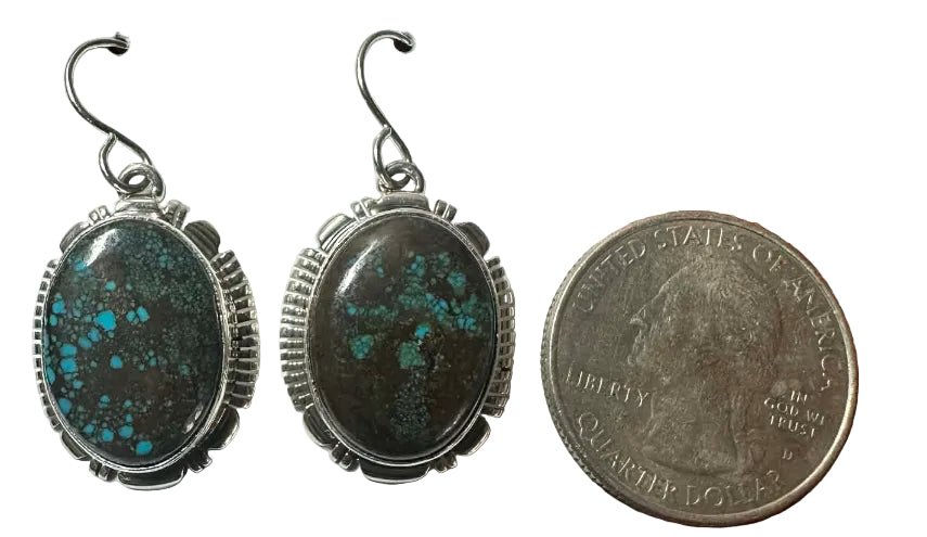 Navajo Sterling Silver Blackjack Turquoise Dangle Earrings by "A" - Native American Jewelry A