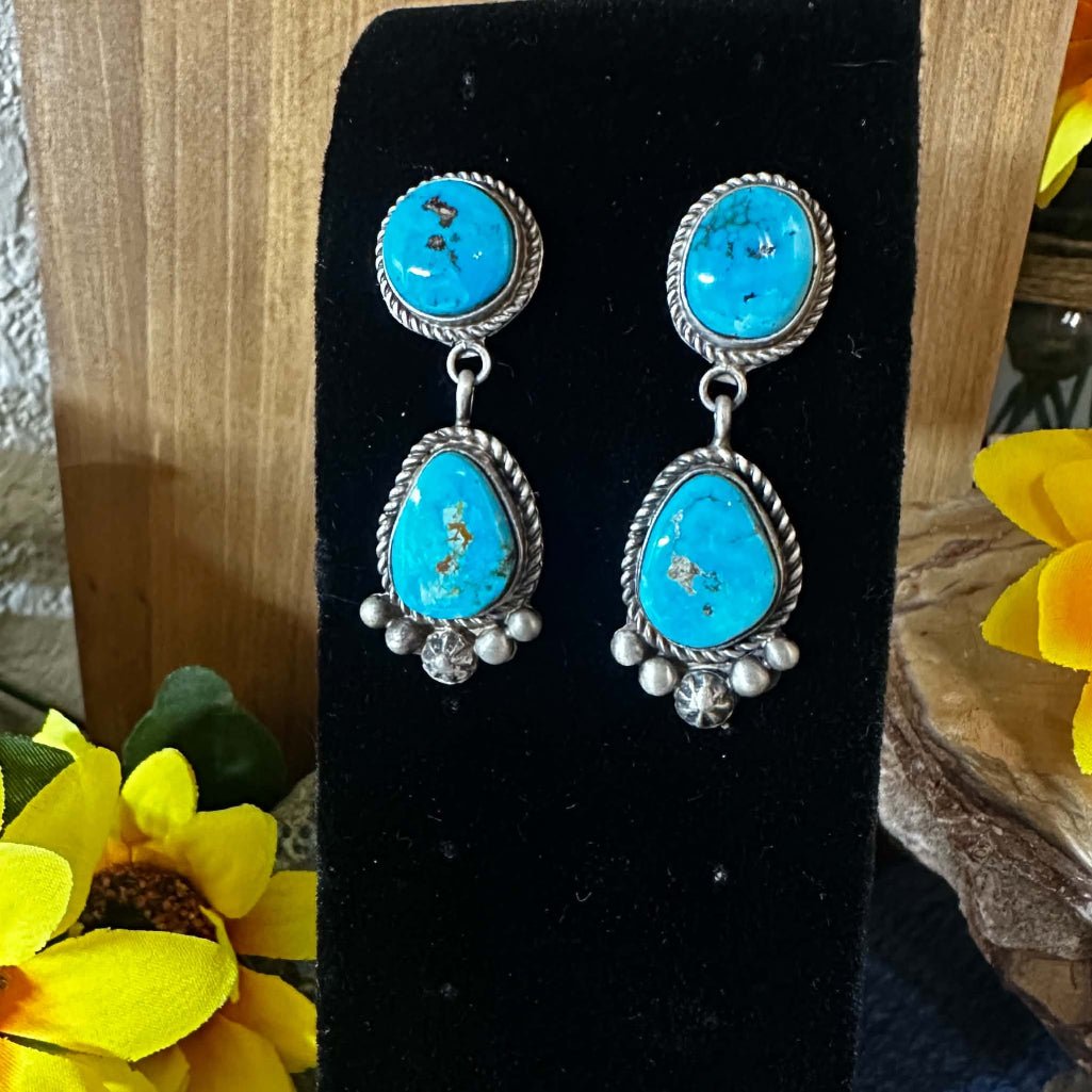 Sterling Silver Blue Gem Dangle Earrings by LaRose Ganadonegro - Native American Jewelry LaRose Ganadonegro
