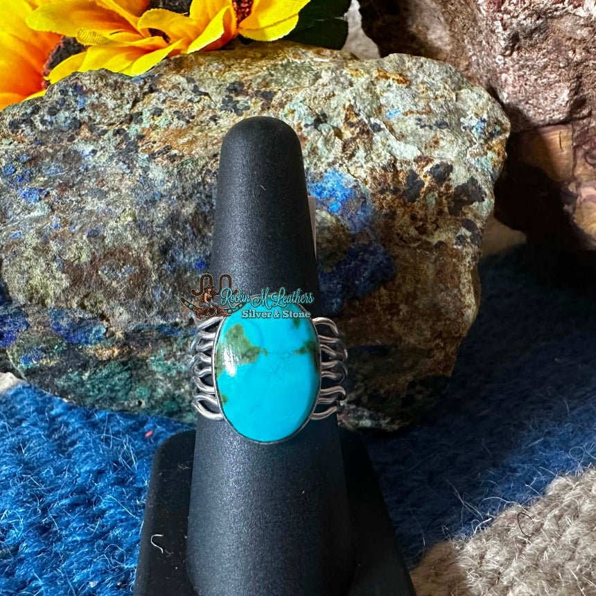 Sterling Silver Braided Wire and Turquoise Ring by Murphy Platero - Native American Jewelry Murphy Platero