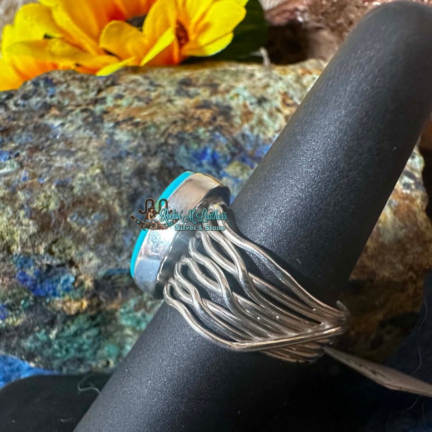 Sterling Silver Braided Wire and Turquoise Ring by Murphy Platero - Native American Jewelry Murphy Platero