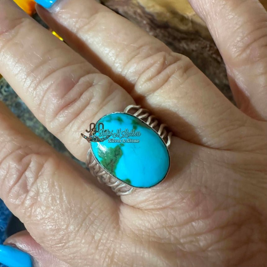 Sterling Silver Braided Wire and Turquoise Ring by Murphy Platero - Native American Jewelry Murphy Platero