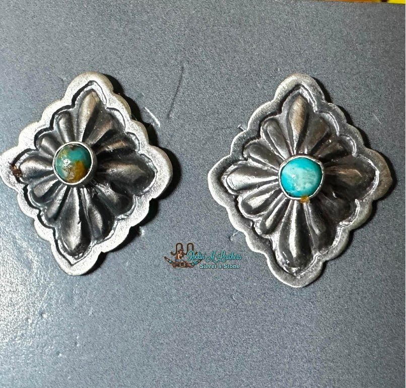 Sterling Silver Diamond Concho Studs by Terry Charlie - Native American Jewelry Terry Charlie
