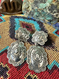 Sterling Silver Double Concho Post Dangle Earrings by Navajo artist Bertha Begay 