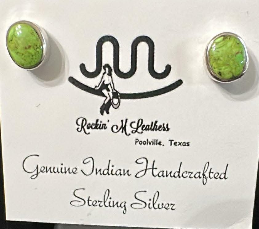Sterling Silver Gaspeite Dainty Stud Earrings - Native American Jewelry Rockin' M Leathers