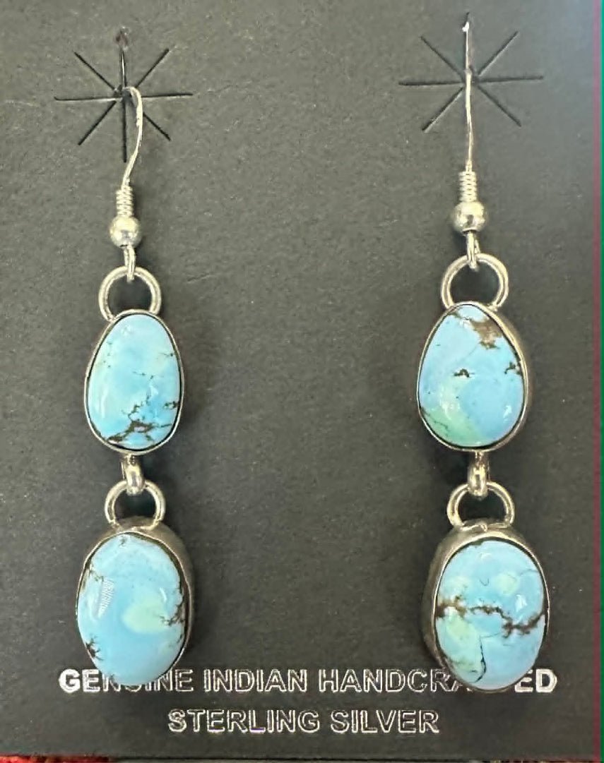 Sterling Silver & Golden Hills 2-Stone Dangle Earrings by Marcella James - Native American Jewelry Marcella James
