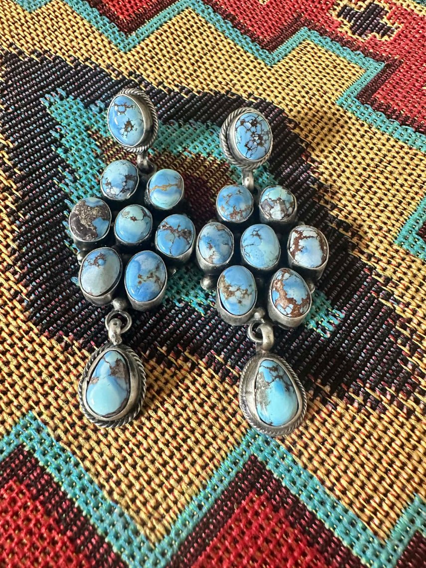 Sterling Silver & Golden Hills Cluster Dangle Earrings by Running Brave - Native American Jewelry Running Brave