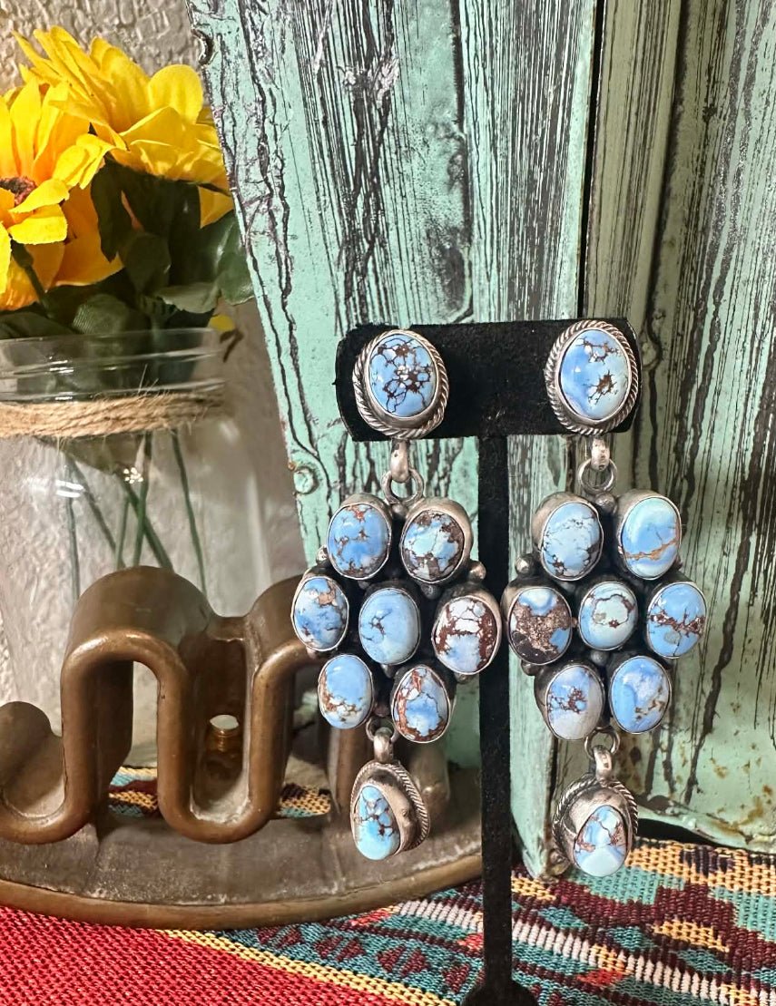 Sterling Silver & Golden Hills Cluster Dangle Earrings by Running Brave - Native American Jewelry Running Brave