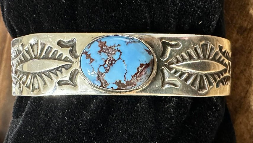 Sterling Silver & Golden Hills Turquoise Bracelet By Arnold Blackgoat - Native American Jewelry Arnold Blackgoat