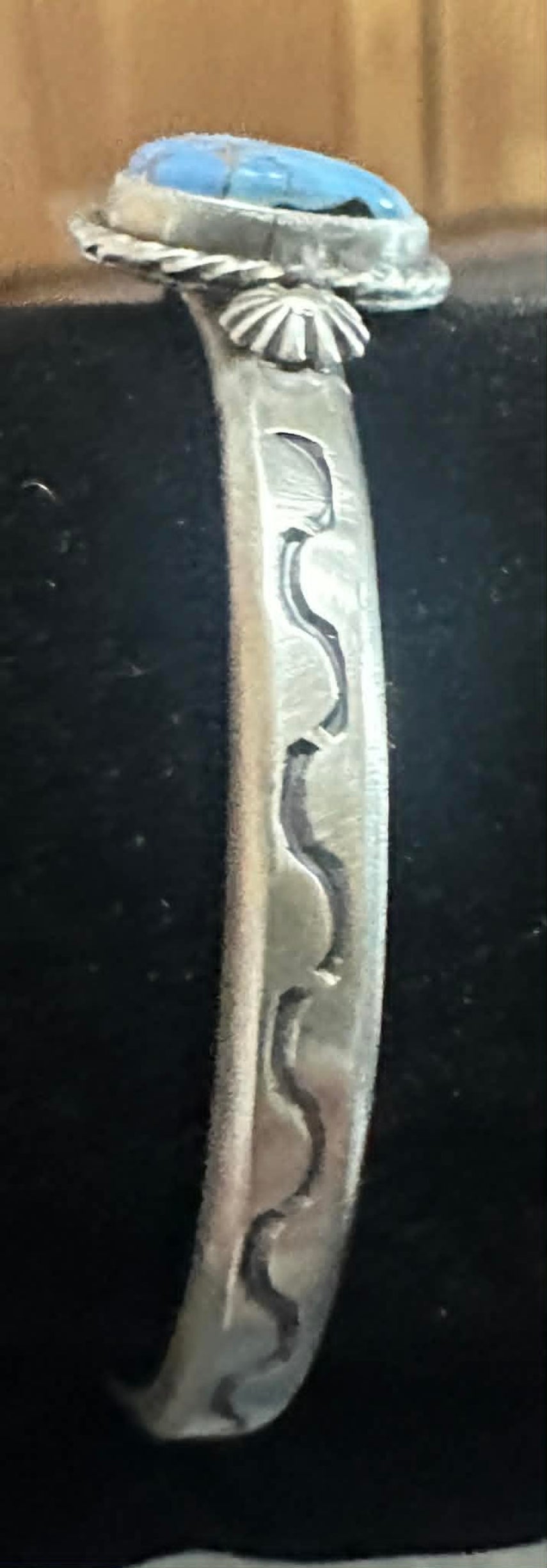 Sterling Silver & Golden Hills Turquoise Bracelet By Samuel Yellowhair Sideview