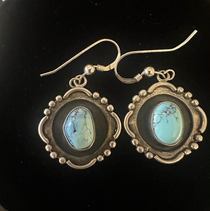 Sterling Silver Golden Hills Turquoise Dangle Earrings Navajo Handmade - Native American Jewelry Indigenous Artist