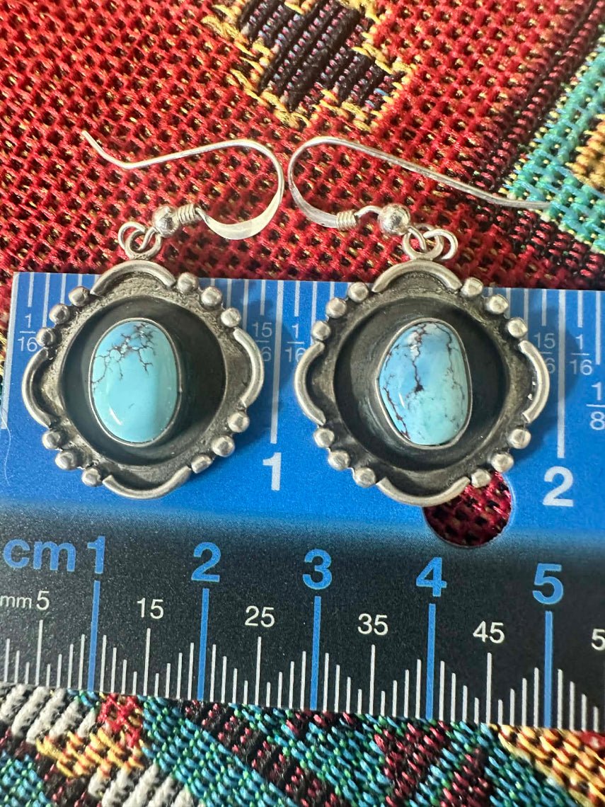 Sterling Silver Golden Hills Turquoise Dangle Earrings Navajo Handmade - Native American Jewelry Indigenous Artist