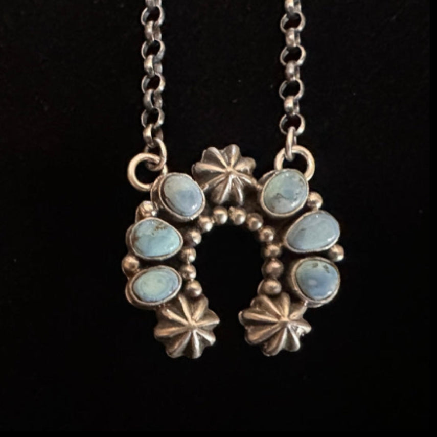 Sterling Silver & Golden Hills Turquoise Naja Pendant Necklace by R. Livingston - Native American Jewelry R. Livingston