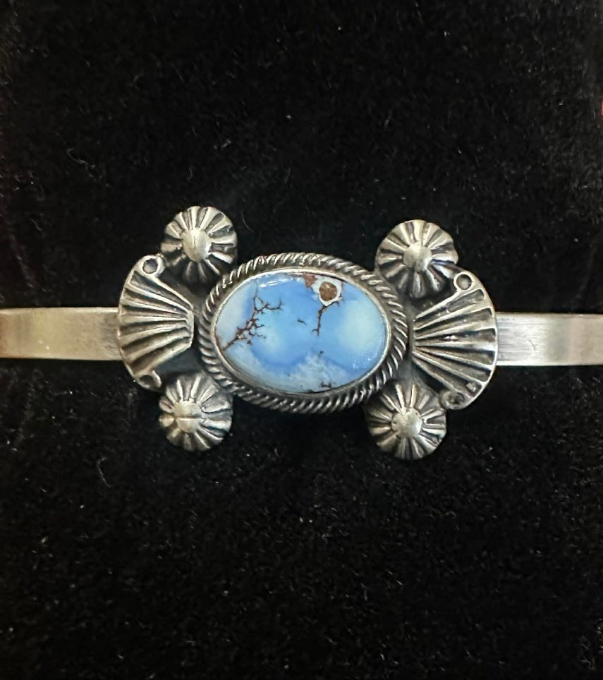 Sterling Silver & Golden Hills Turquoise Stone Bracelet By Genevieve Francisco - Native American Jewelry Genevieve Francisco