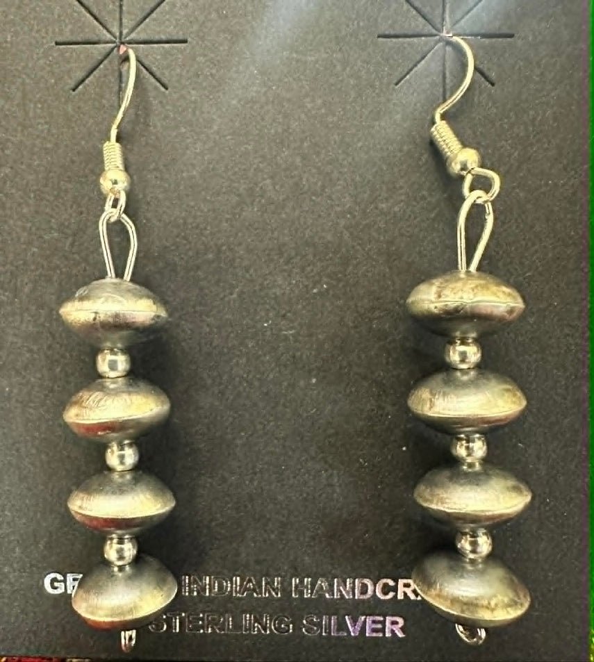 Sterling Silver Handmade Navajo Rondelle Pearl Strand Earrings by Tylena Nez - Native American Jewelry Tylena Nez