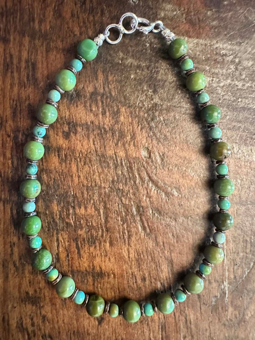 Sterling Silver Handstrung Turquoise Beaded Bracelet by Marcella Bealle - Native American Jewelry Marcella Bealle