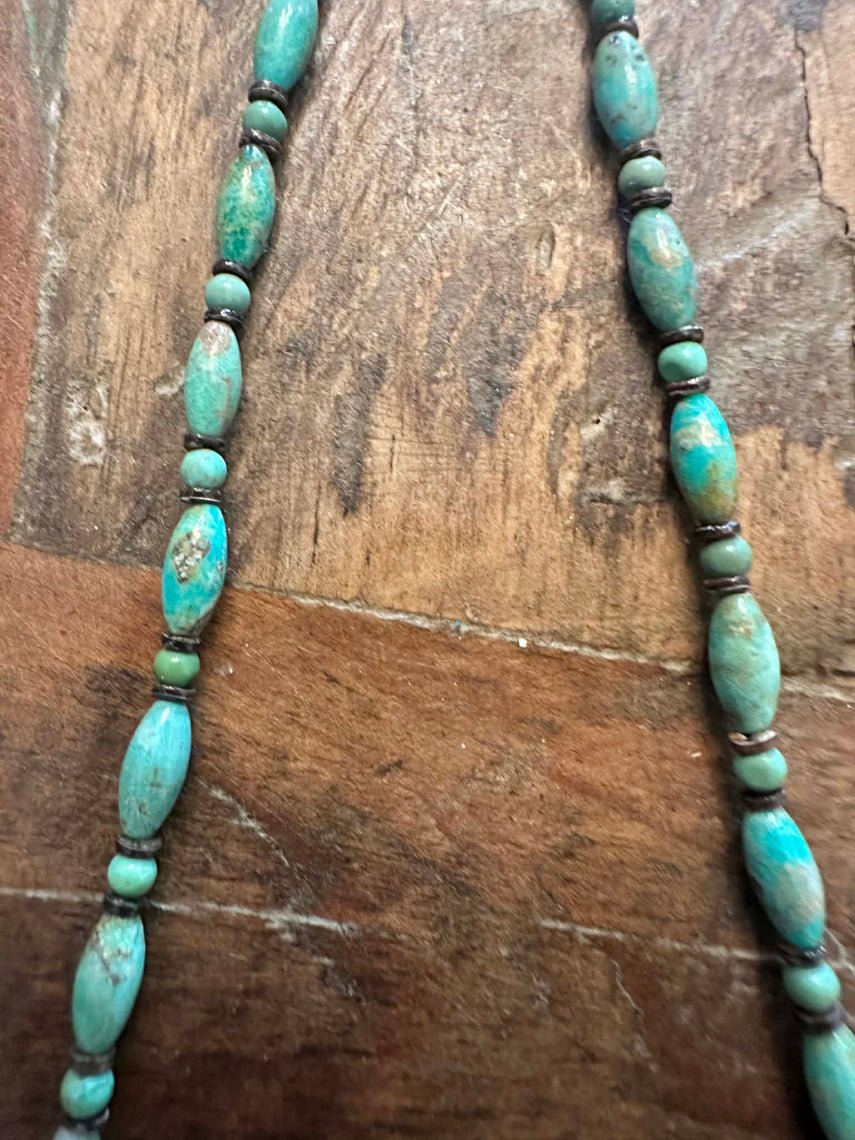 Sterling Silver Handstrung Turquoise Beaded Necklace by Marcella Bealle - Native American Jewelry Marcella Bealle