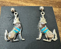 Sterling Silver Howling Coyote Mixed Inlay Turquoise Earrings | Lazuli - Native American Jewelry Lazuli