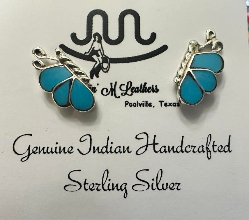 Sterling Silver & Inlay Turquoise Zuni Half Butterfly Post Earrings by Vincent Hooee - Native American Jewelry Vincent Hooee