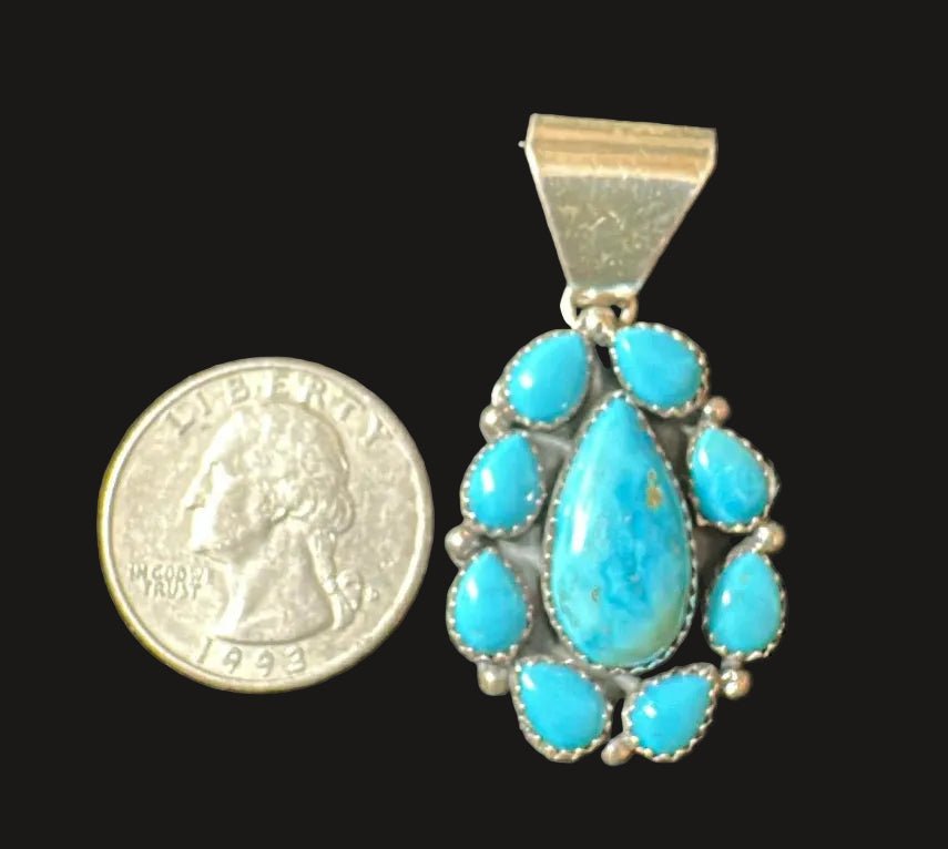 Sterling Silver Kingman Turquoise Cluster Pendant By Julia Etsitty - Native American Jewelry Julia Etsitty