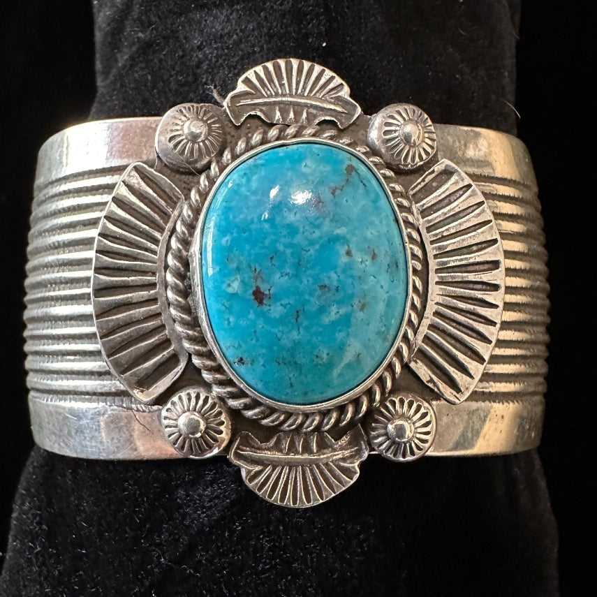 Sterling Silver & Kingman Turquoise Cuff by Garrett Hale - Native American Jewelry