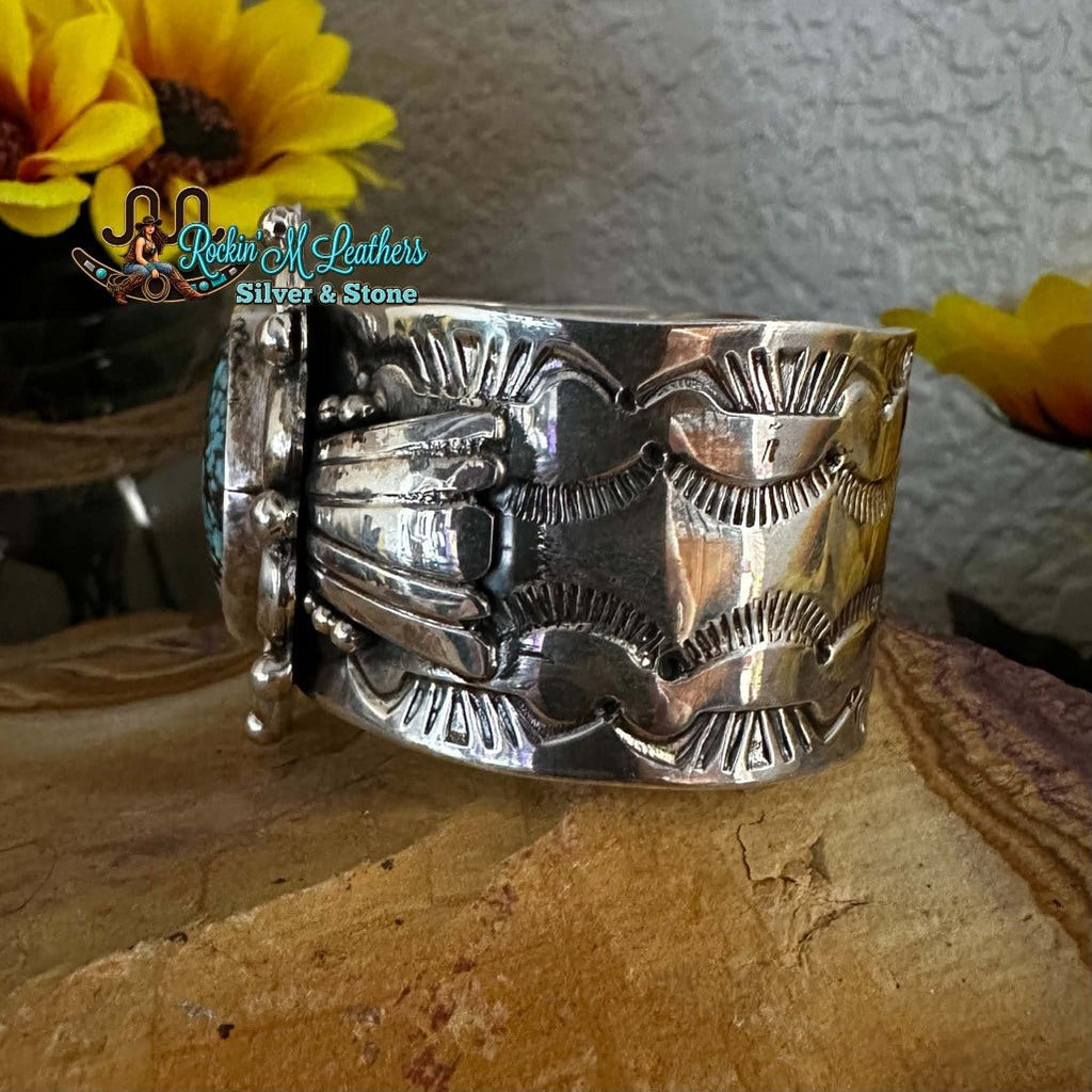 Sterling Silver & Kingman Turquoise Cuff by Jamison Hoskie - Native American Jewelry Jamison Hoskie