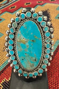 Sterling Silver Kingman Turquoise Oval Cluster Size 7 Ring by Vincent Shirley - Native American Jewelry Vincent Shirley