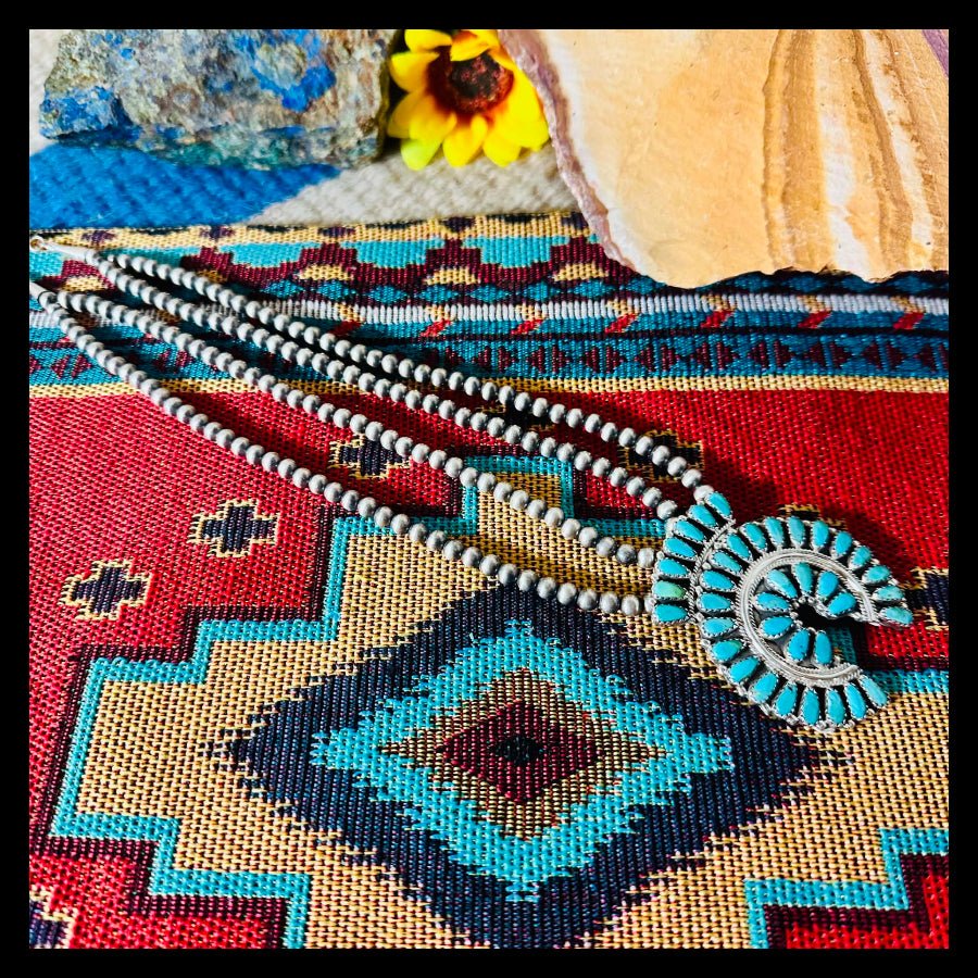 Sterling Silver & Kingman Turquoise Petit Point Naja Necklace by Zeita Begay - Native American Jewelry Zeita Begay