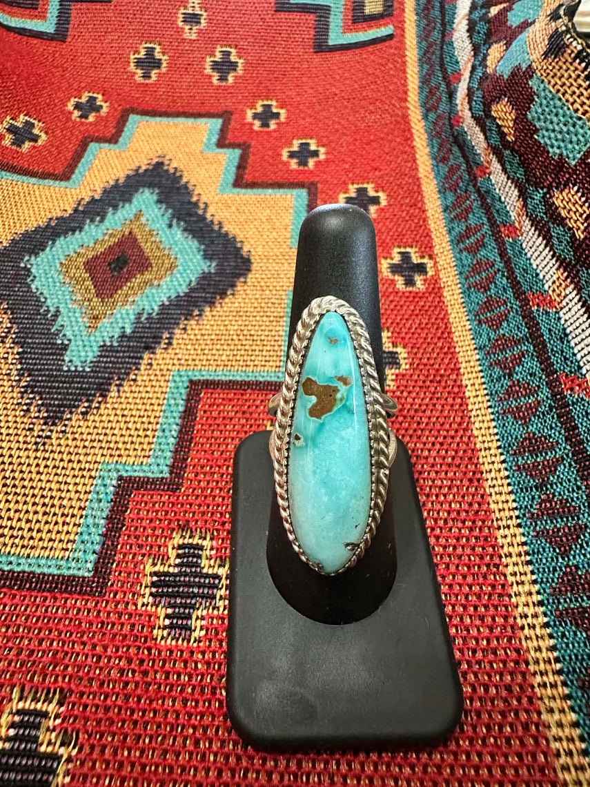 Sterling Silver Kingman Turquoise Ring Size 7.5 by Earl Tom - Native American Jewelry Earl Tom