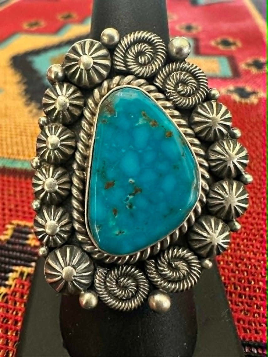 Sterling Silver Kingman Turquoise Ring Size 7.75 by R. Calladito - Native American Jewelry R. Calladito