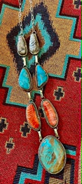 Sterling Silver Kingman Turquoise, White Buffalo & Spiny Lariat Necklace by Bennie Ration - Native American Jewelry