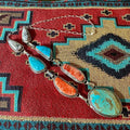 Sterling Silver Kingman Turquoise, White Buffalo & Spiny Lariat Necklace by Bennie Ration - Native American Jewelry Bennie Ration