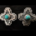 Sterling Silver & Kingman Turquoise Zia Symbol Earrings by Jerold Joe - Native American Jewelry Jerold Joe