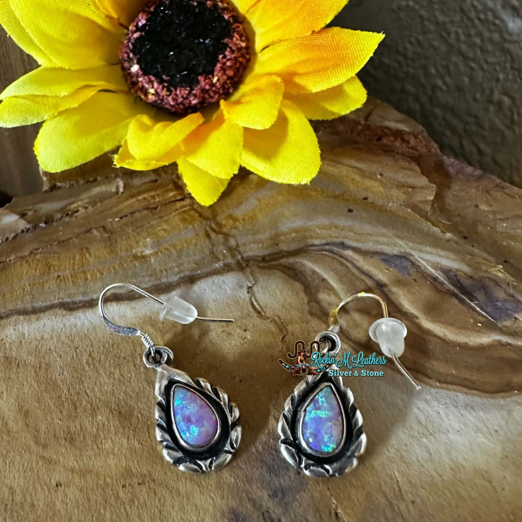 Sterling Silver Native American Opal Earrings Hallmarked