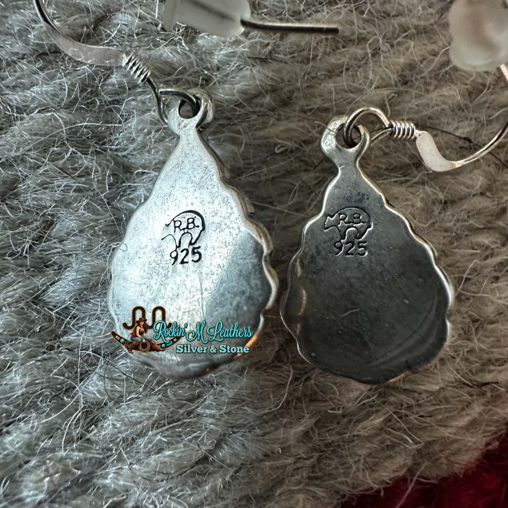 Sterling Silver Native American Opal Earrings Hallmarked Back