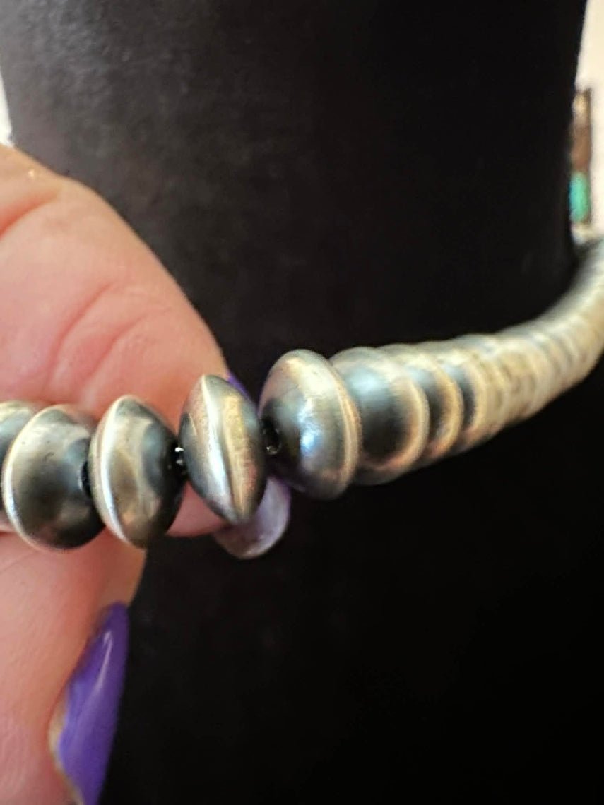 Sterling Silver Navajo Pearl 16" 8mm Handmade Rondelle Necklace by Bryannen Hallwood - Native American Jewelry Bryannen Hallwood