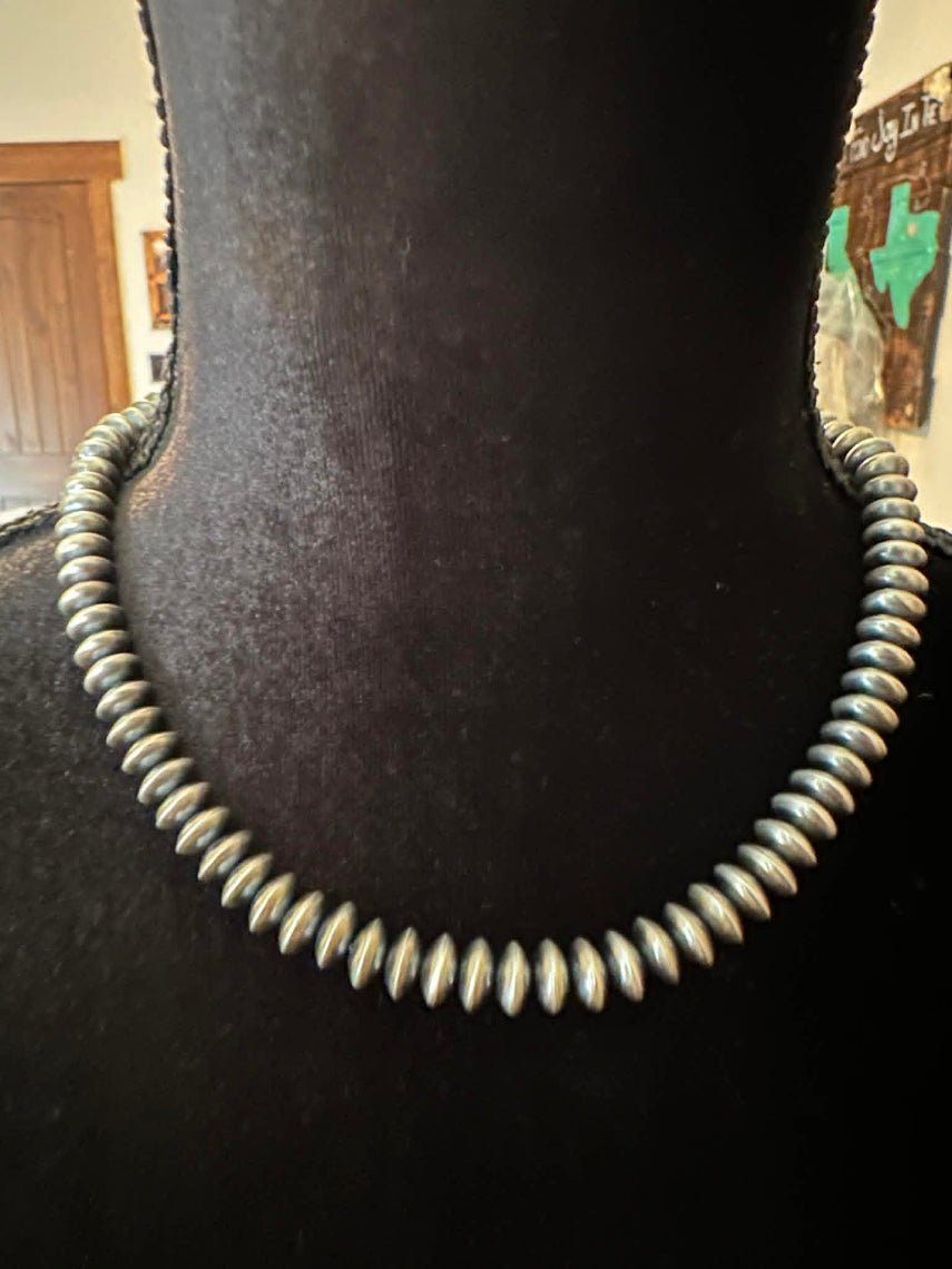 Sterling Silver Navajo Pearl 16" 8mm Handmade Rondelle Necklace by Bryannen Hallwood - Native American Jewelry Bryannen Hallwood