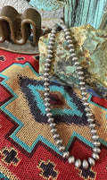 Sterling Silver Navajo Pearl 18-20" 8mm Navajo Style Stamped Pearl Necklace