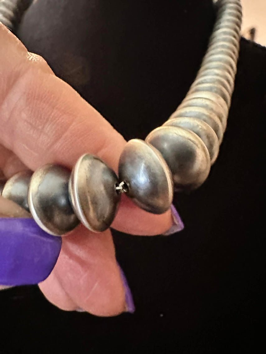 Sterling Silver Navajo Pearl 22" 14mm Handmade Rondelle Necklace by Bryannen Hallwood - Native American Jewelry Bryannen Hallwood